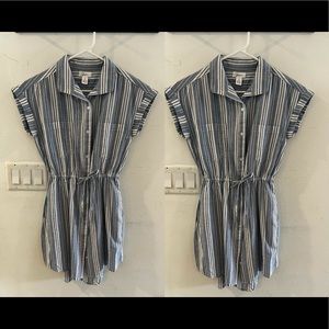 JAPNA BLUE AND WHITE DRESS STRIPE BUTTON DOWN DRESS